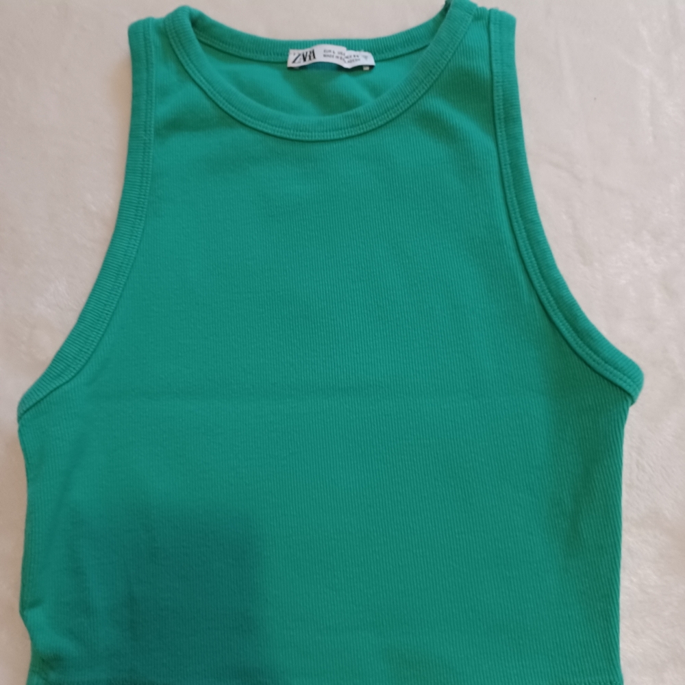 Zara Green Ribbed Tank Top